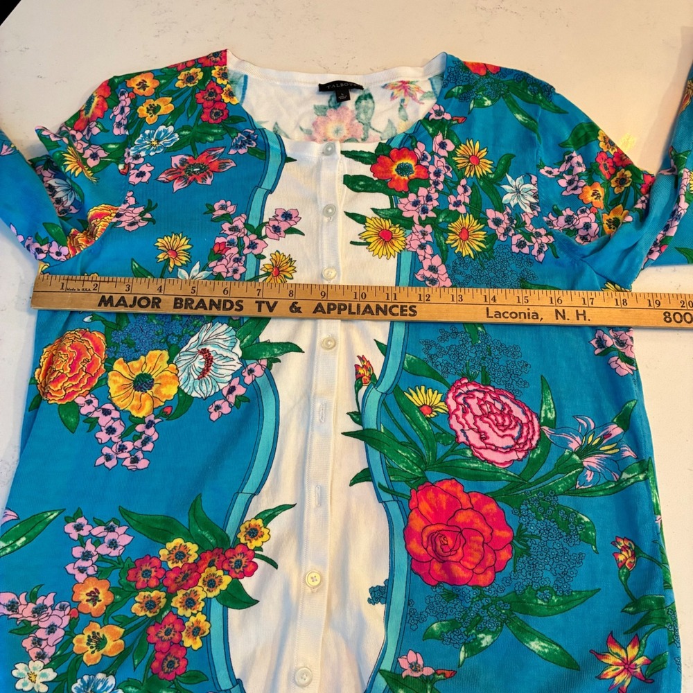Talbots Cardigan L Floral Cotton Knit Sweater Garden Preppy Classic Cottage - Picture 7 of 9